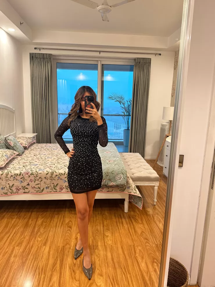 Winter Wear | Black Dresses^Alamode By Akanksha Alexandra Embellished Luxe Collection Mini Dress - Swipe For Video