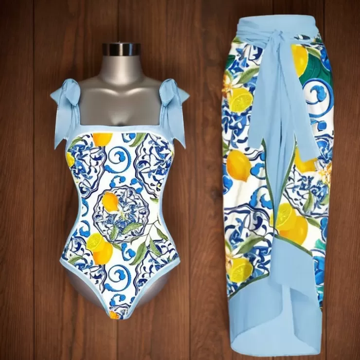 One Piece Swimsuits | Bikinis^Alamode By Akanksha Amalfi Sorbet Swimsuit With Sarong Skirt