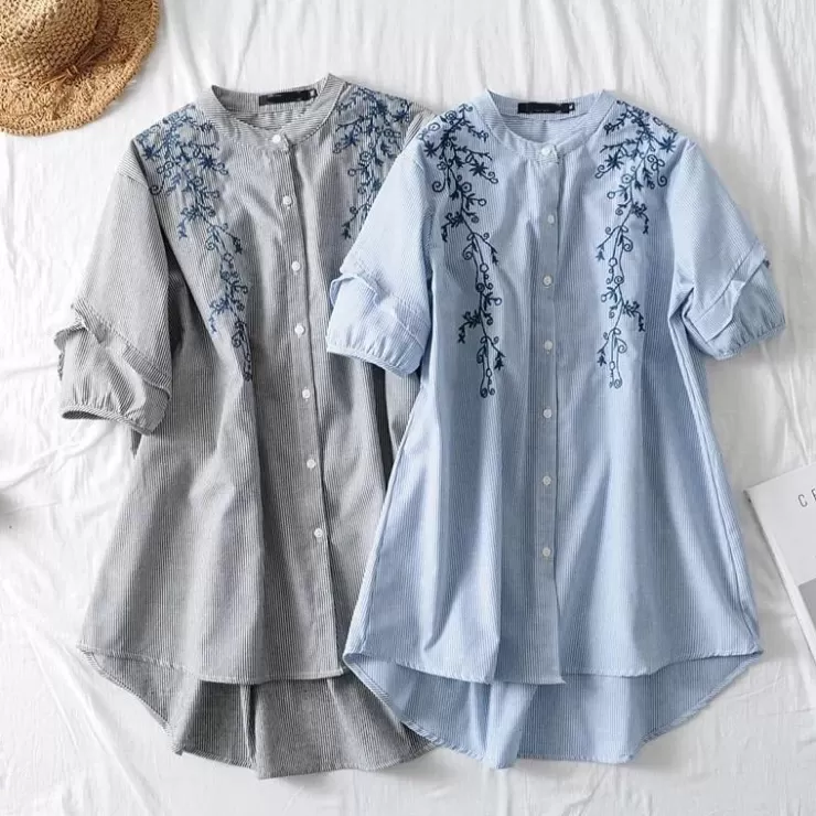 Blue Tops^Alamode By Akanksha Becky Embroidered Hi-Lo Tops