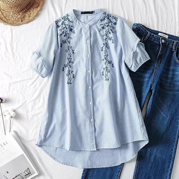 Blue Tops^Alamode By Akanksha Becky Embroidered Hi-Lo Tops