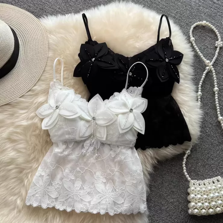 White Tops | Black Tops^Alamode By Akanksha Beth Flower Camisole