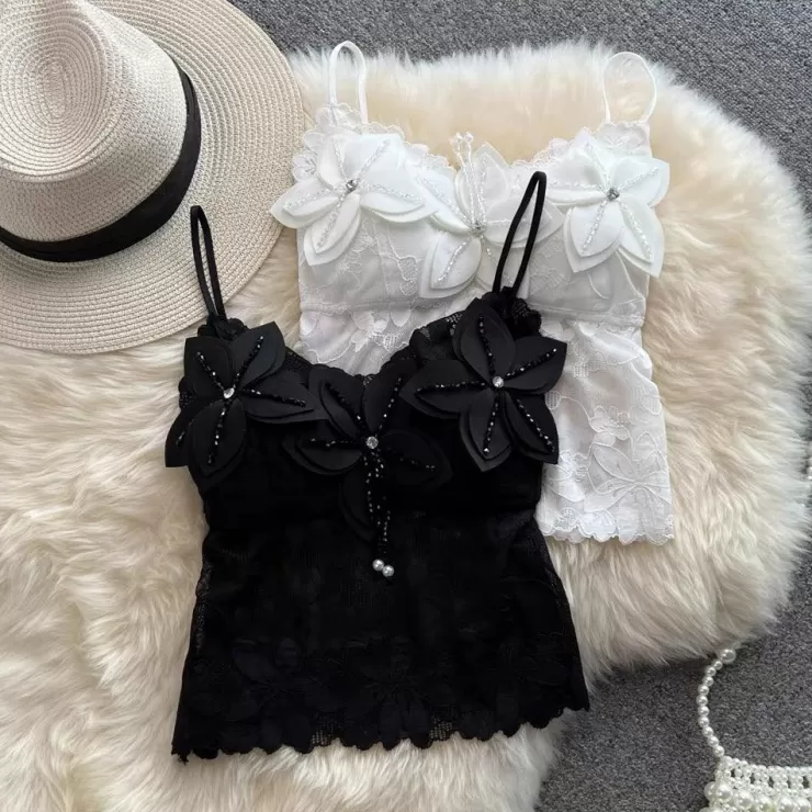 White Tops | Black Tops^Alamode By Akanksha Beth Flower Camisole