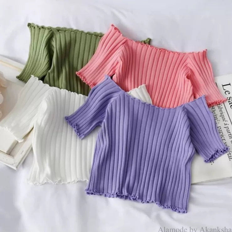 Pink Tops | Green Tops^Alamode By Akanksha Beth Ribbed Tops