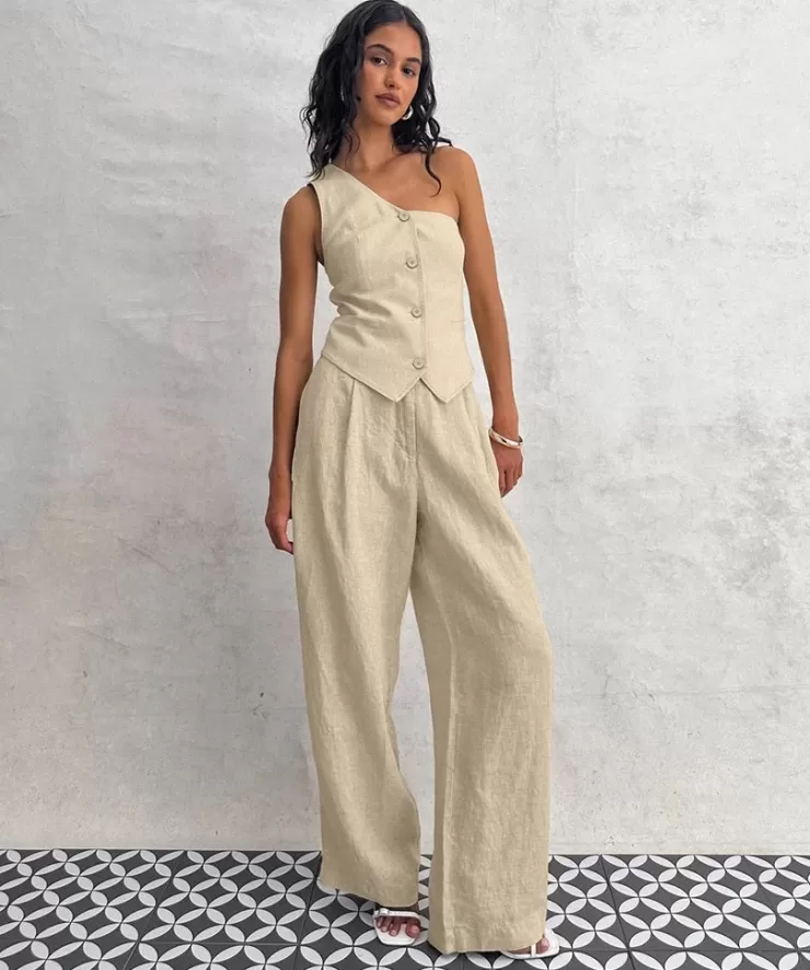 Co-Ords | Summer Co-Ords^Alamode By Akanksha Boled Statement Vest Suit With Pants In Khaki