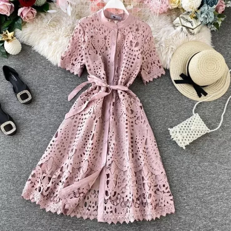 Pink Dresses | Knee Length Dresses^Alamode By Akanksha Caline Vintage Dress