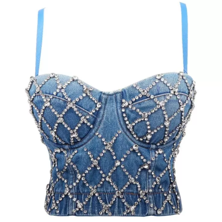 Bustier Tops^Alamode By Akanksha Cassie Embellished Denim Bustier Top in blue