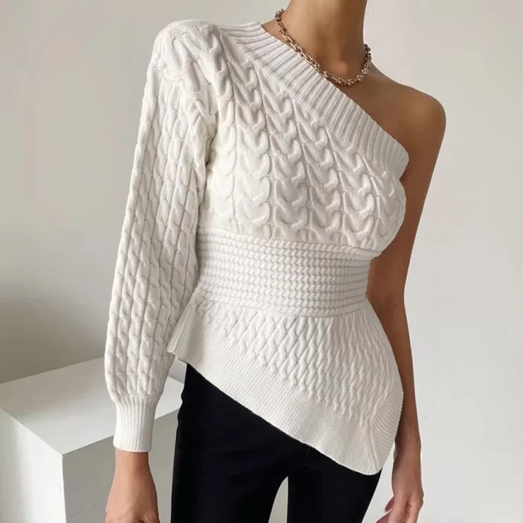 Winter Wear | White Tops^Alamode By Akanksha Clepa One Shoulder Sweater