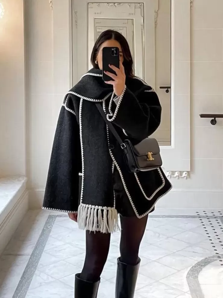 Jackets And Coats | Sweaters^Alamode By Akanksha Cora Oversized Woolen Jacket With Scarf