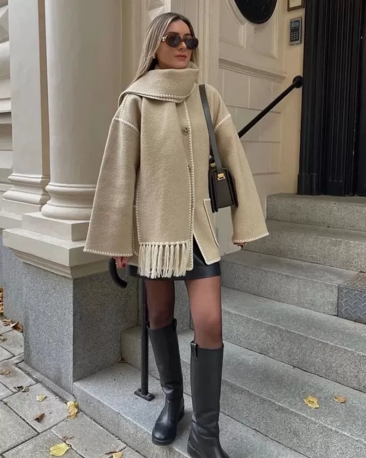 Jackets And Coats | Sweaters^Alamode By Akanksha Cora Oversized Woolen Jacket With Scarf