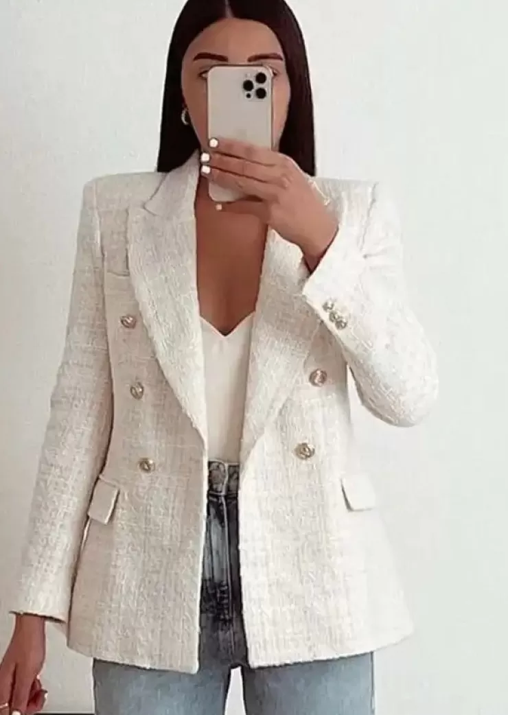 Winter Wear | Jackets And Coats^Alamode By Akanksha Deborah Statement Tweed Blazer In White