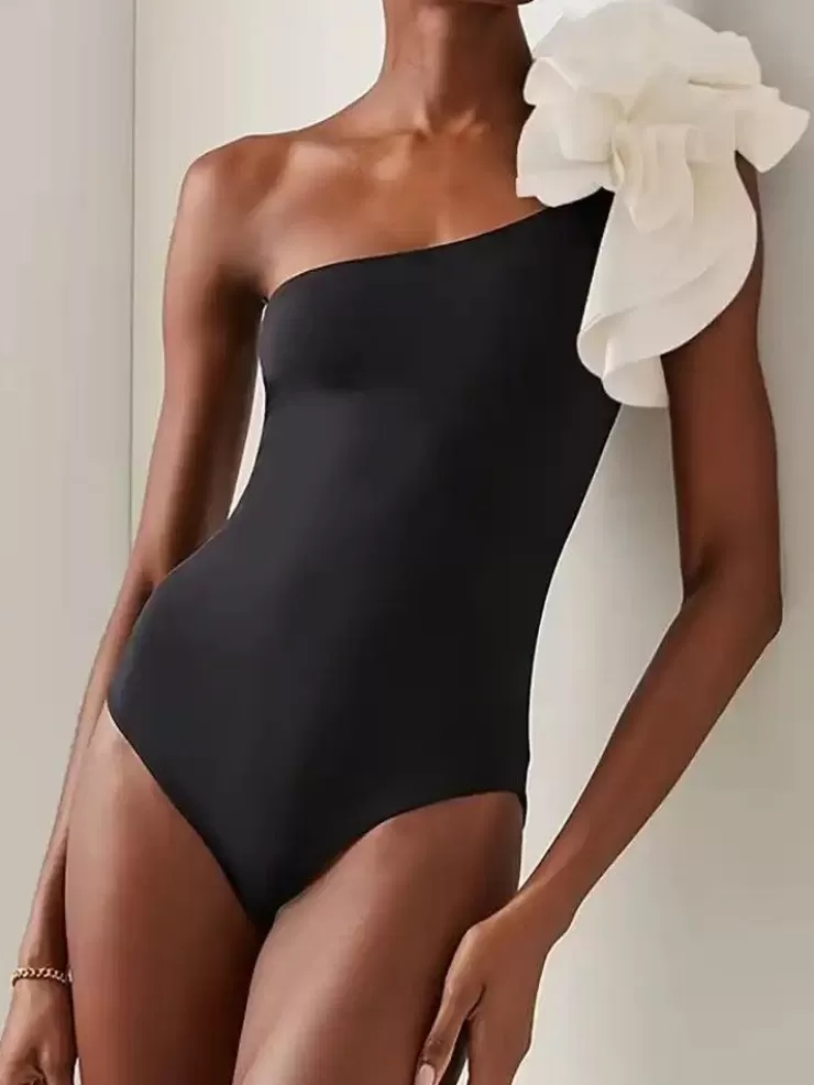 One Piece Swimsuits^Alamode By Akanksha Delsa Rosette One Shoulder Swimsuit