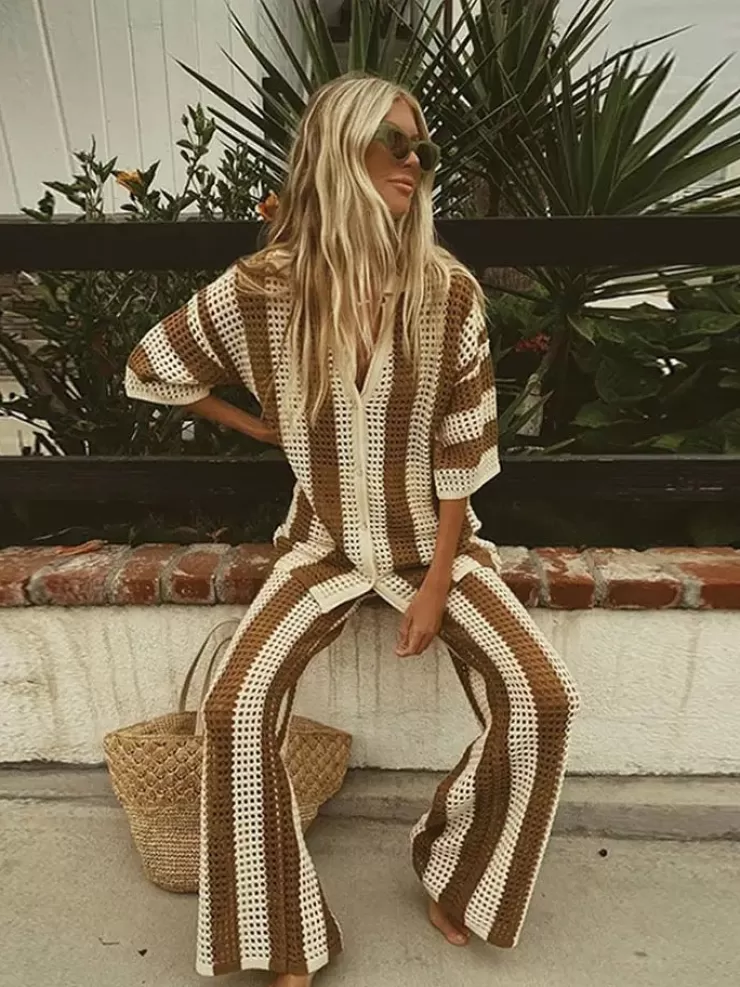 Summer Co-Ords | Crochet Co-Ord Sets^Alamode By Akanksha Dorre Top And Pants Resortwear Set