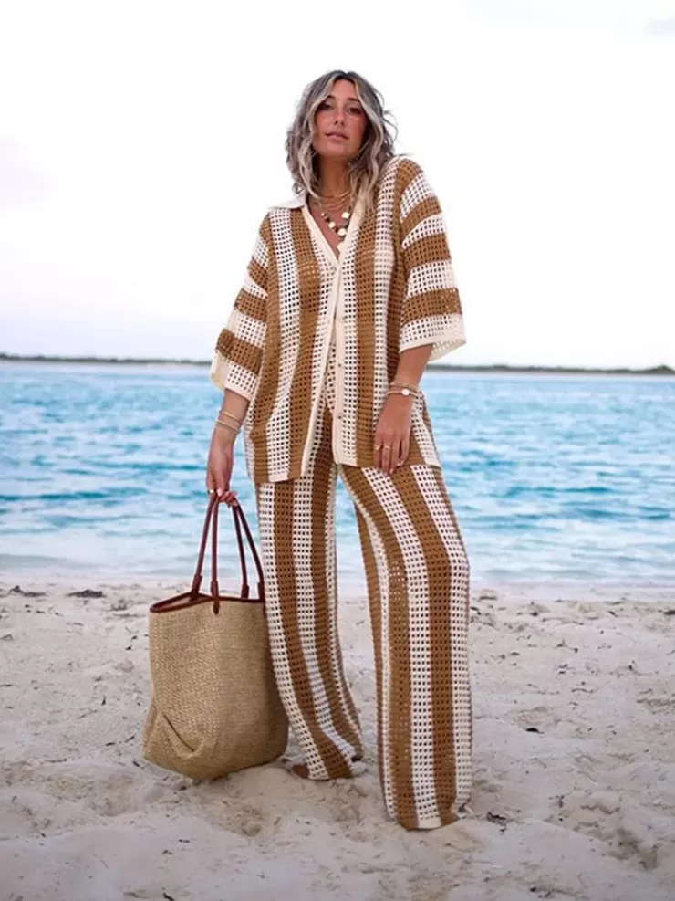 Summer Co-Ords | Crochet Co-Ord Sets^Alamode By Akanksha Dorre Top And Pants Resortwear Set