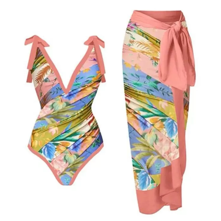 One Piece Swimsuits^Alamode By Akanksha Ezra Swimsuit With Sarong skirt