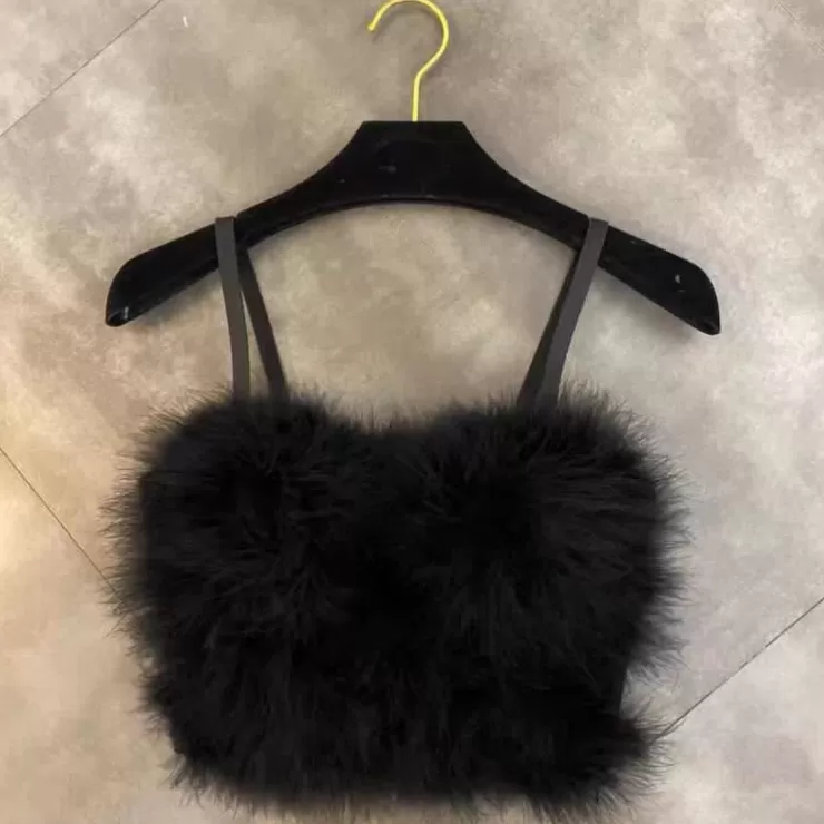 Winter Wear | Black Tops^Alamode By Akanksha Faux Fur Bustier Tops