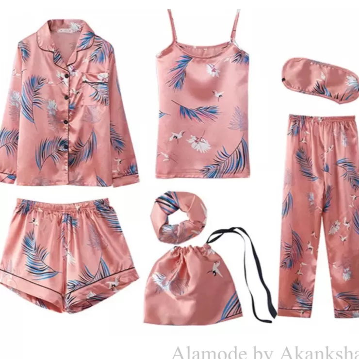 Summer Night Suits^Alamode By Akanksha Femme Satin 7 Pc Nightsets