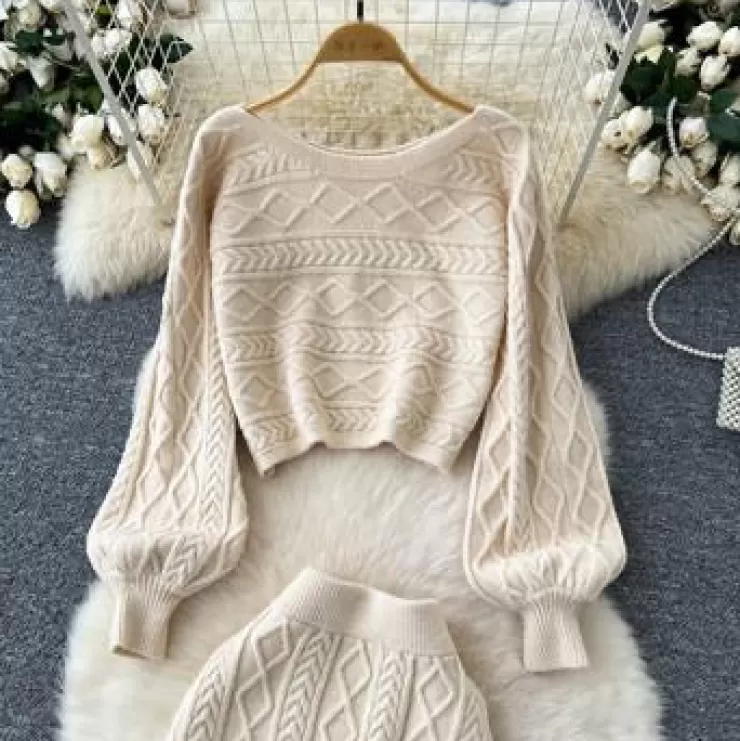 Co-Ords | Winter Wear^Alamode By Akanksha Freida Knitted Premium Woolen Coord Set Beige