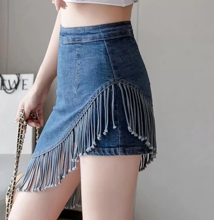 Denim Skirts | Skirts^Alamode By Akanksha Fringes Denim Skirt