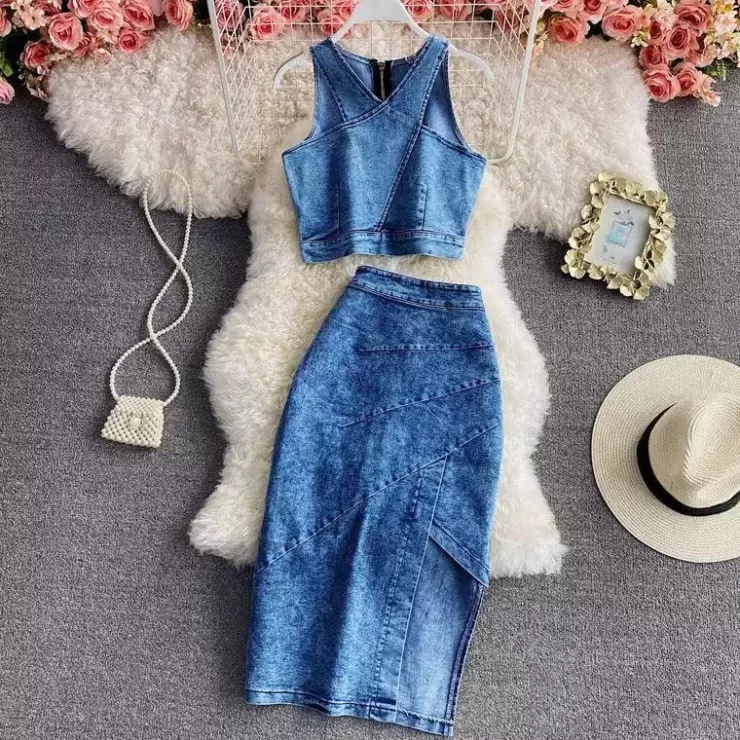 Co-Ords | Summer Co-Ords^Alamode By Akanksha Frosted Denim Coords