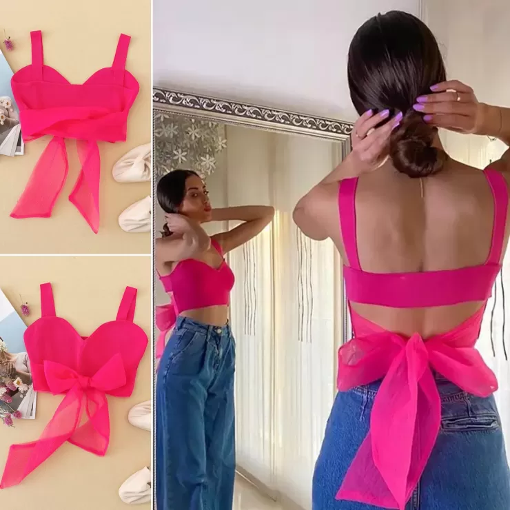 Pink Tops^Alamode By Akanksha Fuschia Luxury Bow Tops