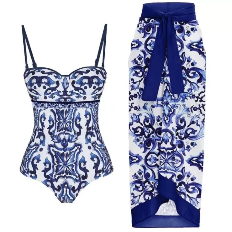 3 Piece Swimsuits | One Piece Swimsuits^Alamode By Akanksha Gessy Swimsuit With Sarong