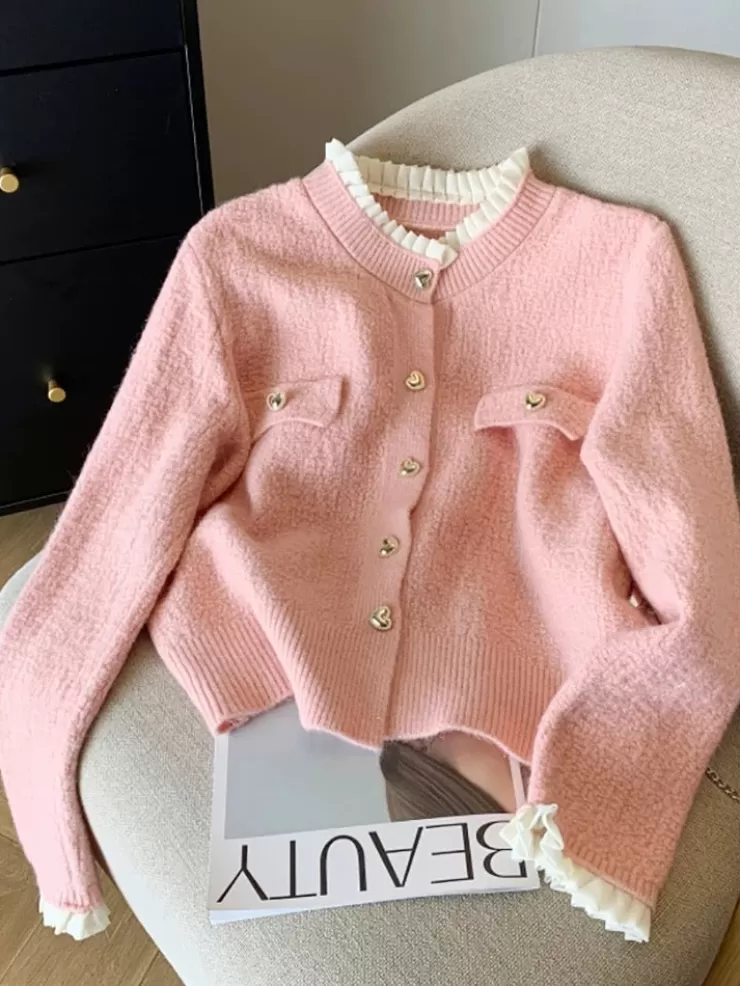 Winter Wear | Jackets And Coats^Alamode By Akanksha Gia Cute Heart Cardigans In Pink