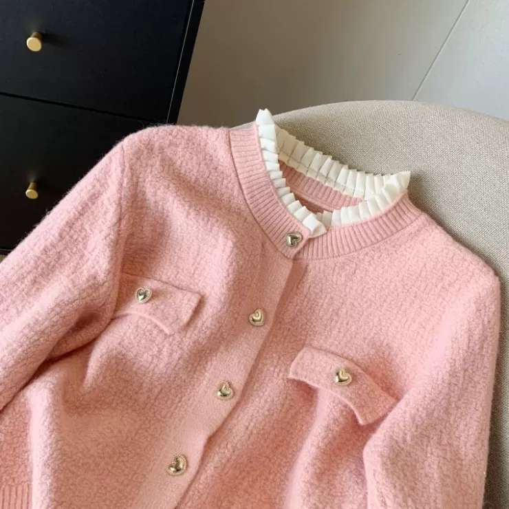 Winter Wear | Jackets And Coats^Alamode By Akanksha Gia Cute Heart Cardigans In Pink