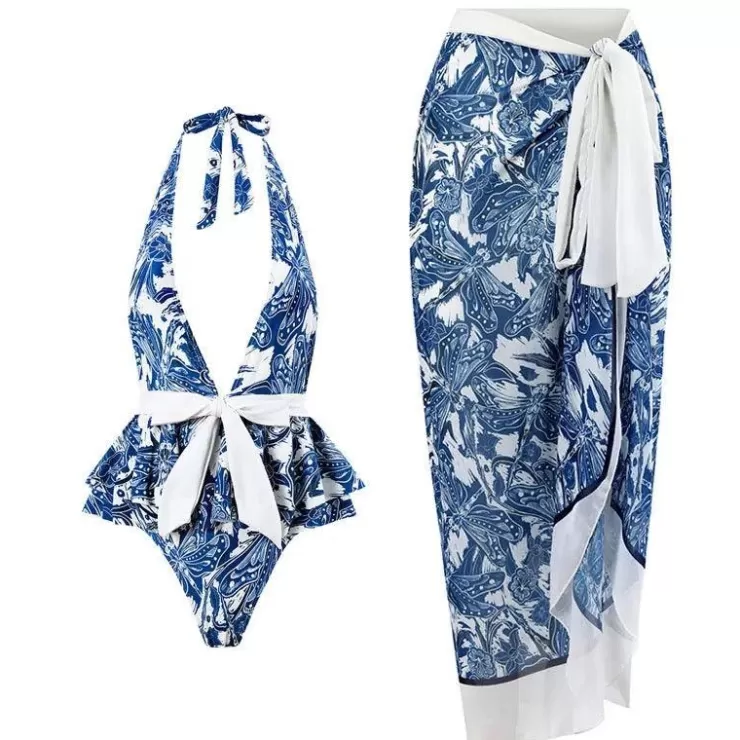 One Piece Swimsuits^Alamode By Akanksha Gisessle Swimsuit With Sarong Skirt