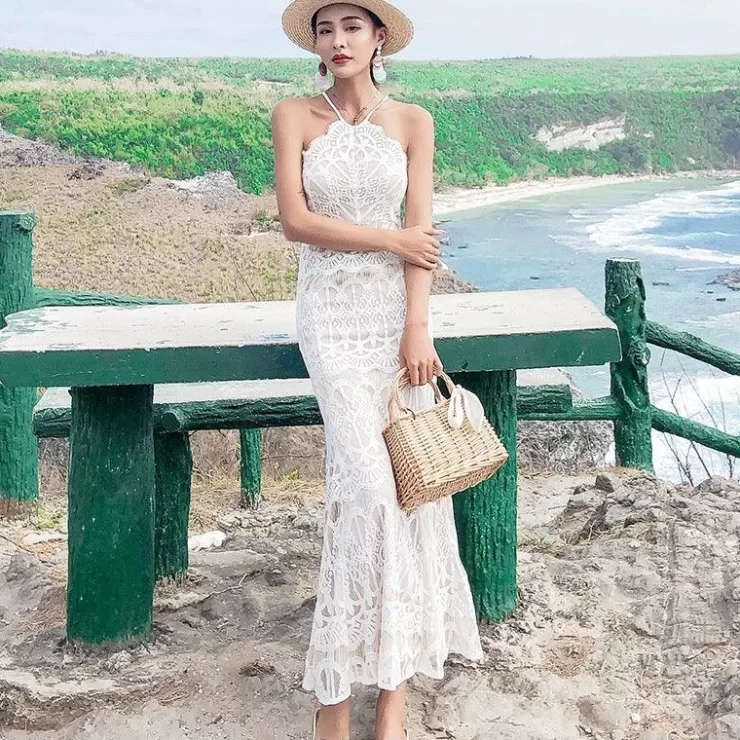 Summer Dresses | White Dresses^Alamode By Akanksha Halterneck Lace Maxi Dress In White