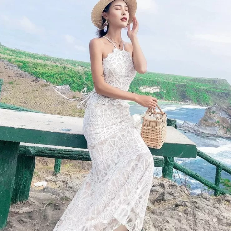 Summer Dresses | White Dresses^Alamode By Akanksha Halterneck Lace Maxi Dress In White