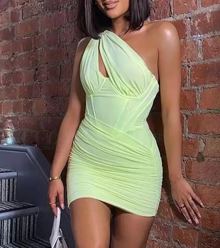 Ruched Dresses | Bodycon Dresses^Alamode By Akanksha Hamlet Corset Mini Dress In Lime