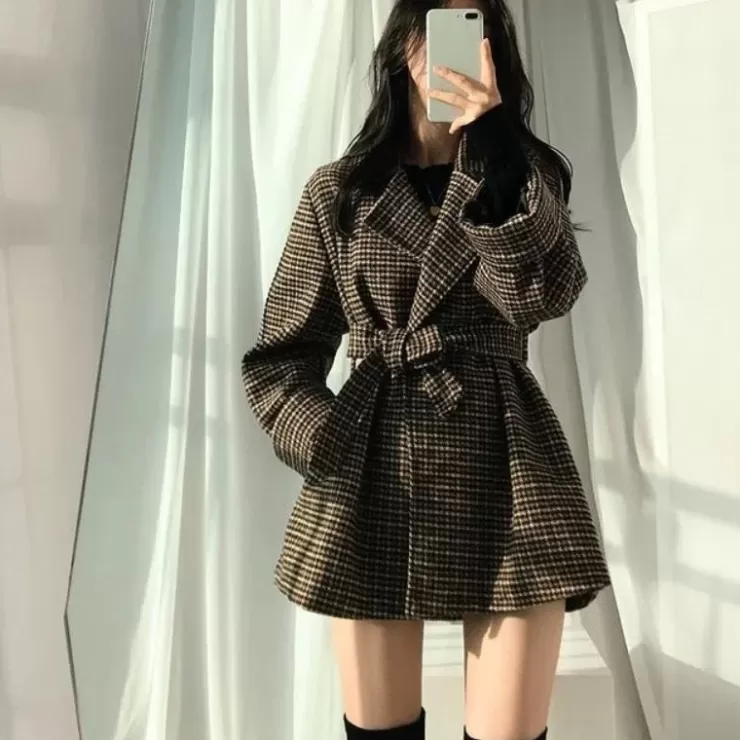 Jackets And Coats | Jackets^Alamode By Akanksha Harriet Plaid Woolen Overcoat With Belt Brown