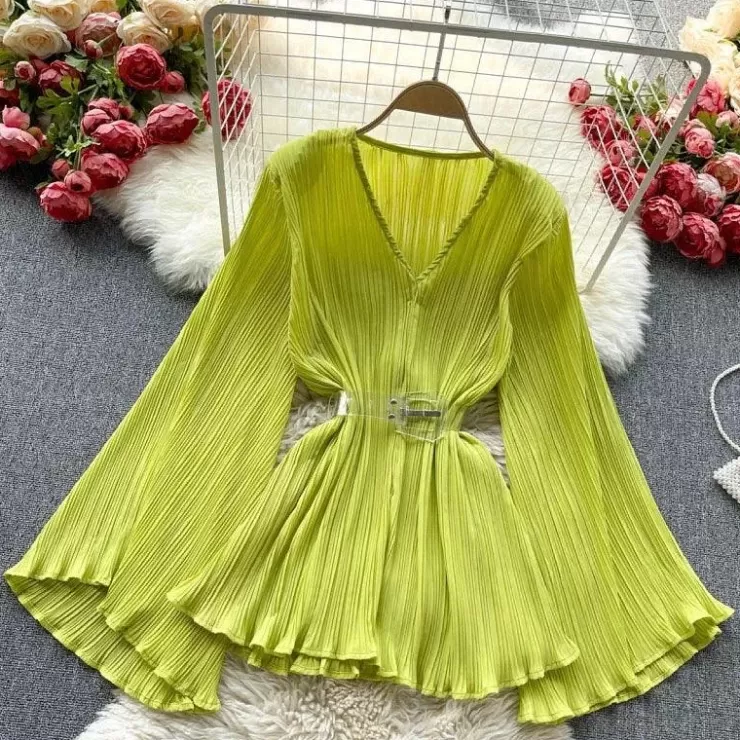 Green Tops | Blouses^Alamode By Akanksha Helly Pleated Blouse