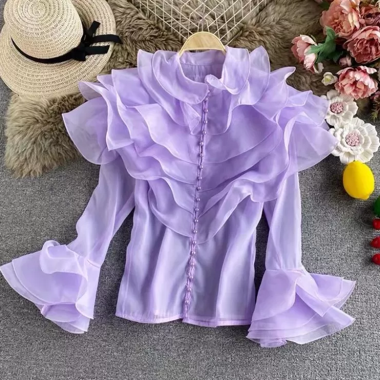 Lavender Tops | Blouses^Alamode By Akanksha Henry Ruffled Formal Blouse