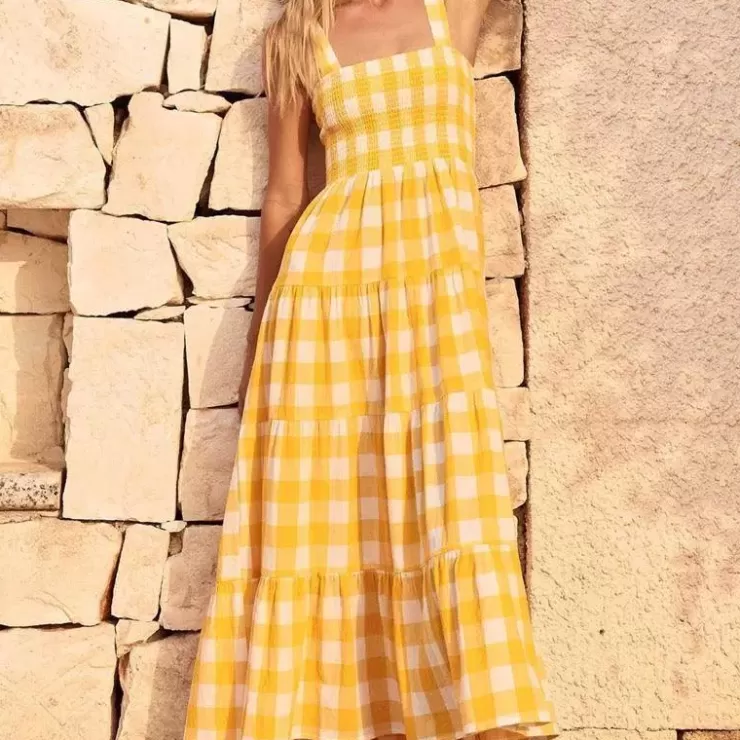 Floral Co-Ord Sets | Summer Dresses^Alamode By Akanksha Hobor Gingham Maxi Dress In Yellow