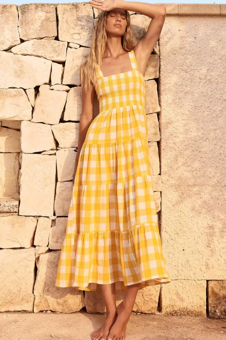 Floral Co-Ord Sets | Summer Dresses^Alamode By Akanksha Hobor Gingham Maxi Dress In Yellow