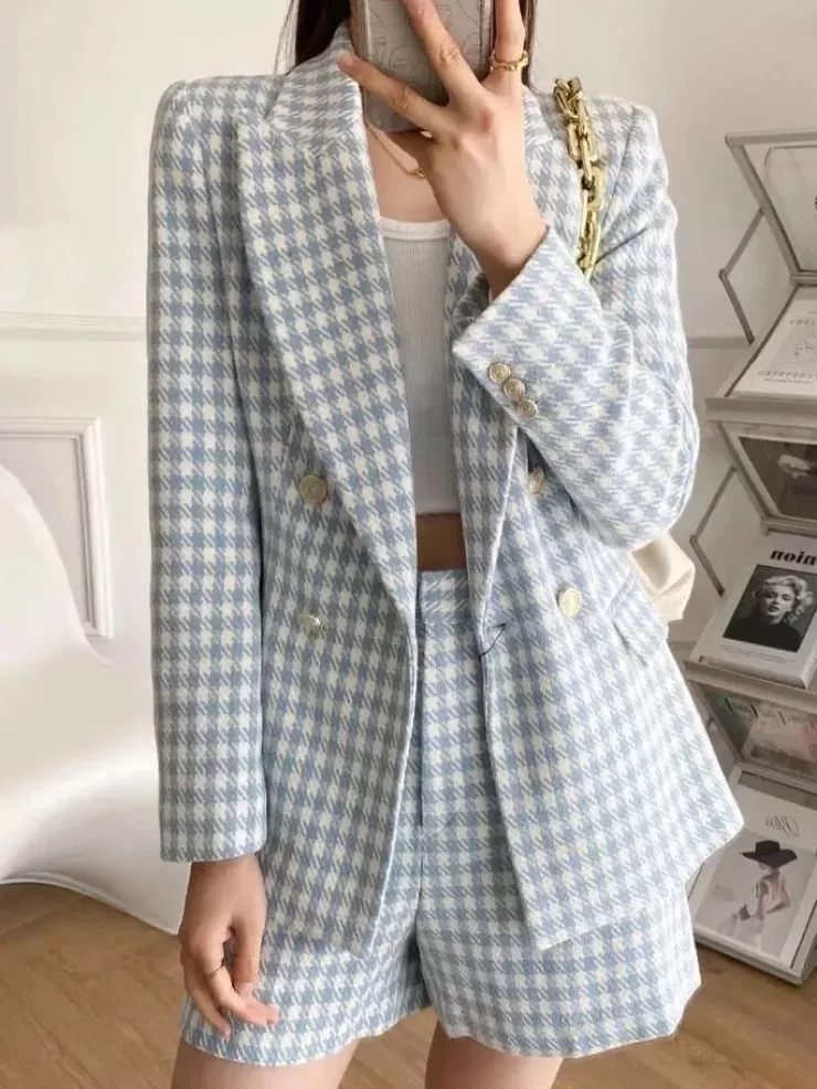 Winter Wear | Jackets And Coats^Alamode By Akanksha Jace Statement Tweed Set - Blazer And Shorts In Blue