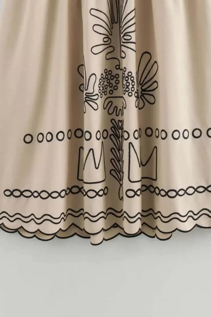 Summer Dresses | Brown Dresses^Alamode By Akanksha Jamie Embroidered Holiday Midi Dress In Beige - Luxe Collection