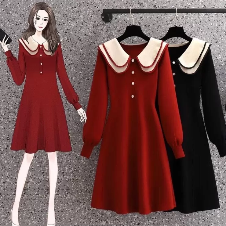 Winter Dresses | Red Dresses^Alamode By Akanksha Jasper Doll Collar Knitted Dress