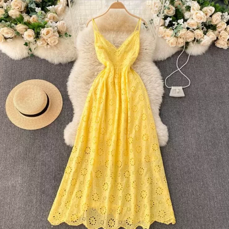 Summer Dresses | Yellow Dresses^Alamode By Akanksha Joey Cotton Eyelet Midi Dress In Yellow