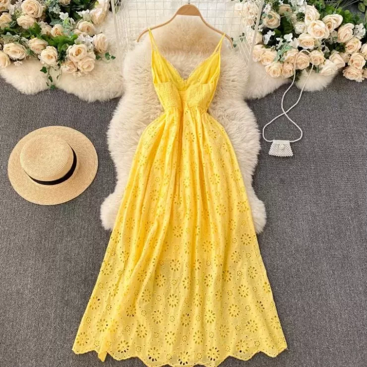 Summer Dresses | Yellow Dresses^Alamode By Akanksha Joey Cotton Eyelet Midi Dress In Yellow