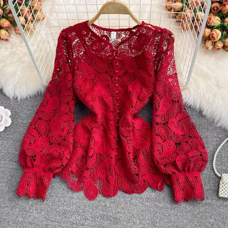 Red Tops | Blouses^Alamode By Akanksha Lace Haven Blouse