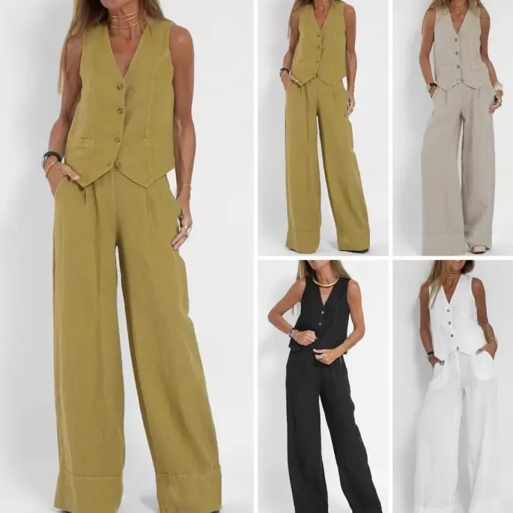 Summer Co-Ords | Linen Co-Ord Sets^Alamode By Akanksha Laiden Statement Linen Vest Suit With Pants