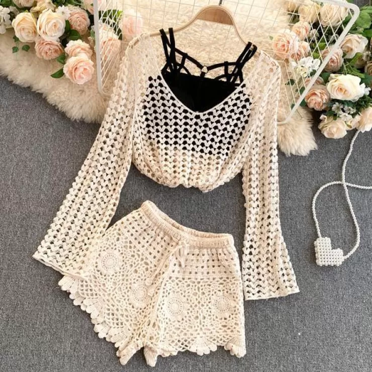 Summer Co-Ords | Crochet Co-Ord Sets^Alamode By Akanksha Lebanon Crochet 3 Pc Set - ResortWear