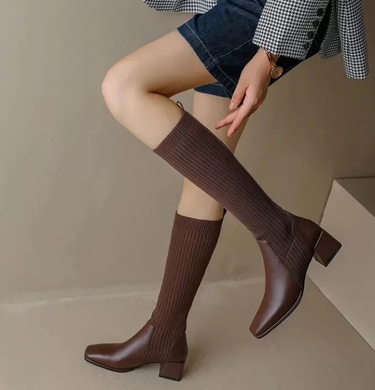 Flats And Shoes | Heels And Boots^Alamode By Akanksha Lia Knee High Trendy Sock Leather Boots