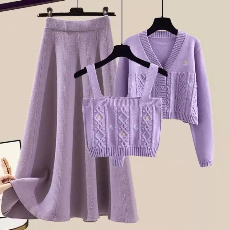 Winter Co-Ords | Co-Ords^Alamode By Akanksha Lilac Mist Woolen 3 Pc Coord Set