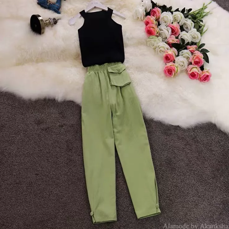 Co-Ords | Summer Co-Ords^Alamode By Akanksha Lindsay Set Of Top And Pants Green