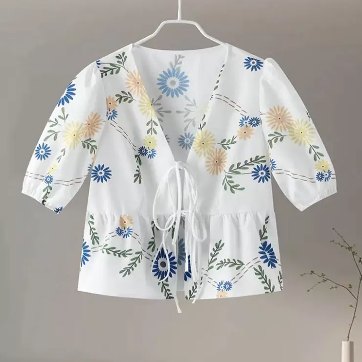 White Tops | Vest Tops^Alamode By Akanksha Lira Floral Vest Knot Summer Tops