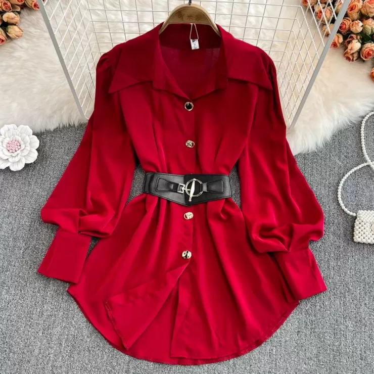 Red Tops | Shirts^Alamode By Akanksha Locaste Statement Shirt With Belt