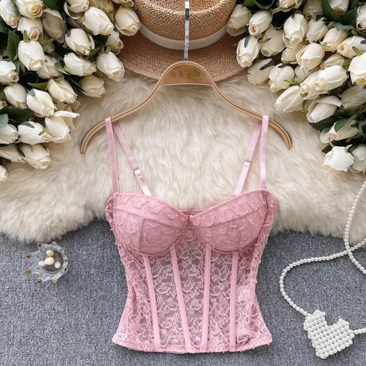 Pink Tops^Alamode By Akanksha Louvre Corset Mesh Top In Pink